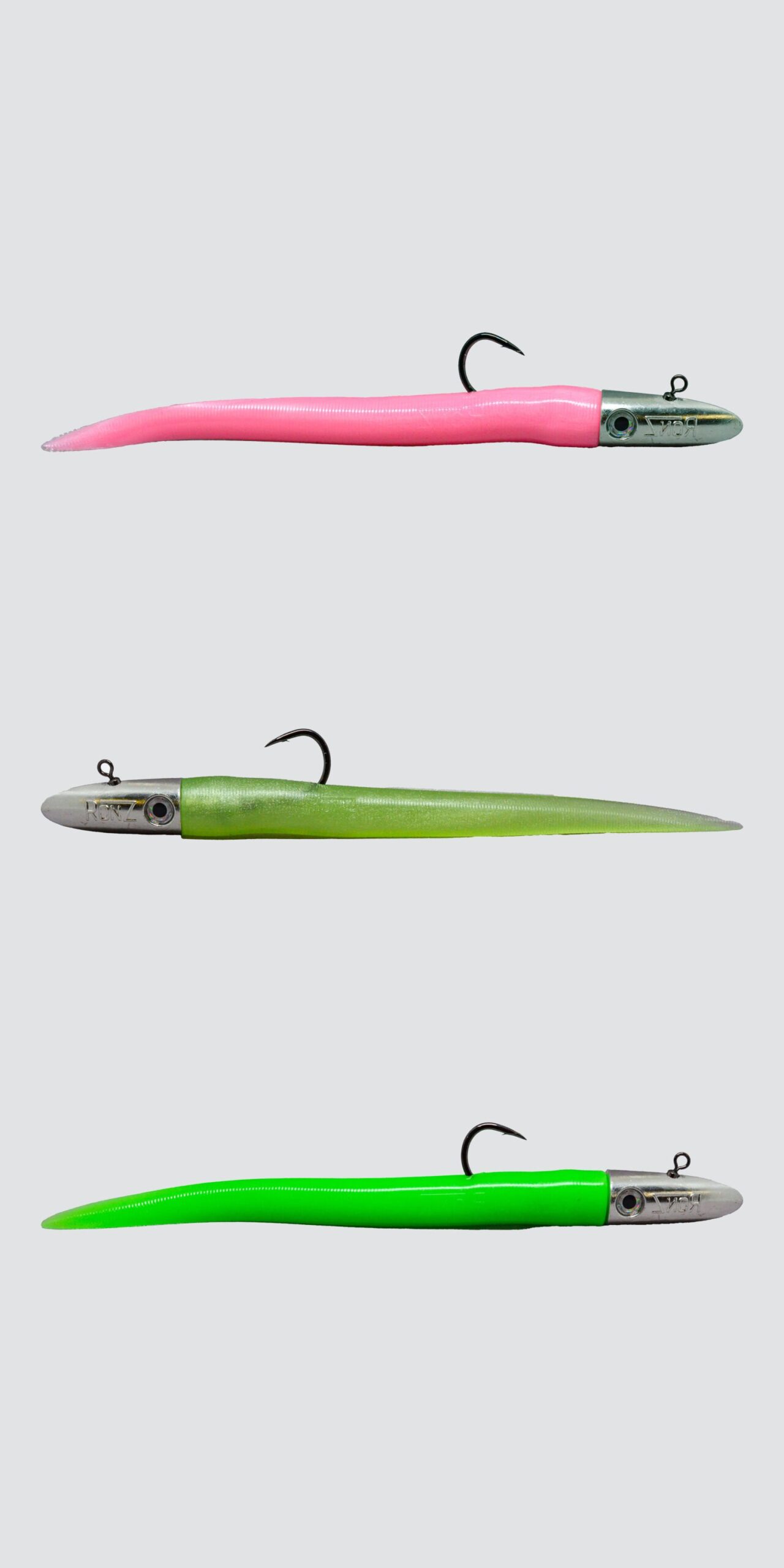 Ronz Soft Plastic Lures Stacked for Tuna Fishing